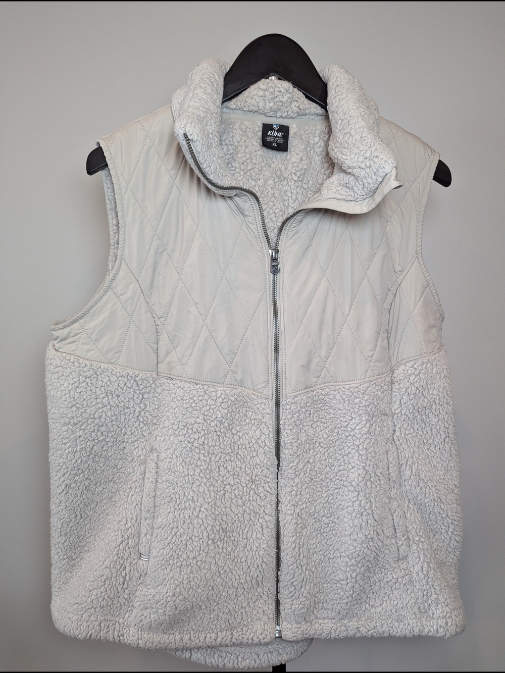 Kuhl Flight Vest Women's Size XL Prima Fleece Quilted Ivory Sherpa Outdoor Cozy
